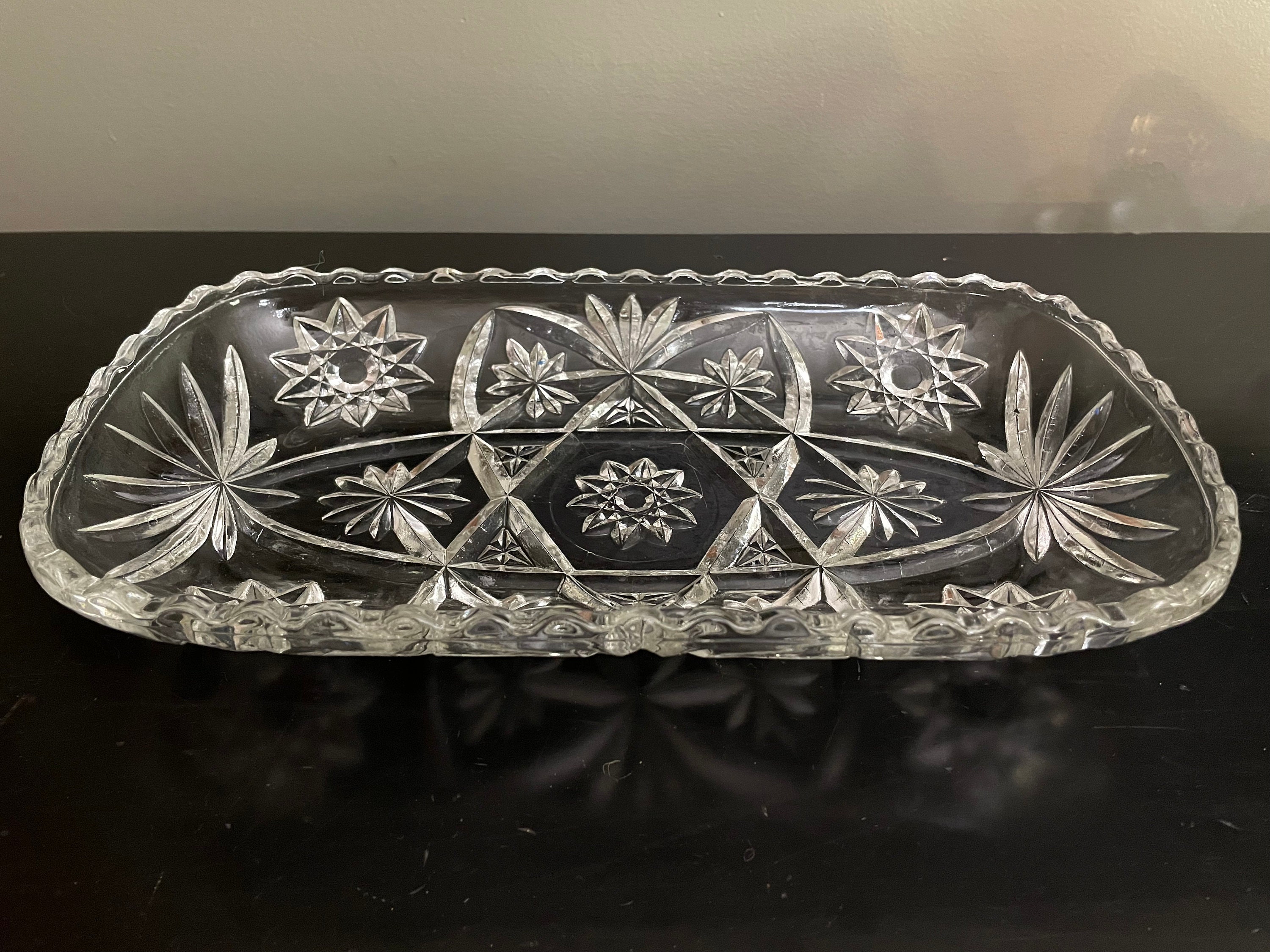 Vintage Decorative Glass Serving Dishes Mid Century Anchor Hocking Prescut Clear Rectangle Tray