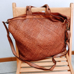 Leather Bag Woven Leather Milan Large Soft Handbag Soft Hobo Purse