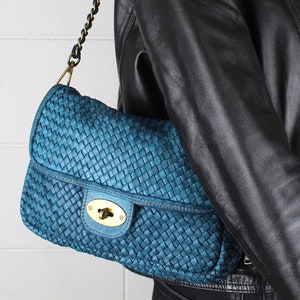 Leather Handbag Italy Leather Bag Woven Soft Leather Cross-body Bag Small Purse Soft Totes Bag Turquoise