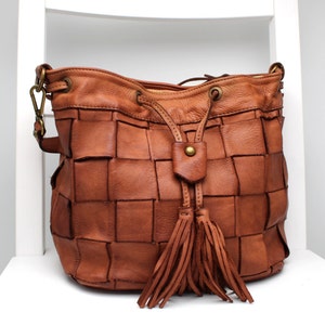 Leather Handbag and Leather Crossbody Bag Woven Leather Handmade