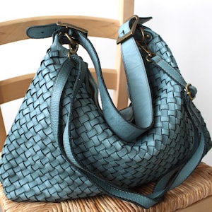 Woven Leather Handbag Soft Leather Weave Shoulder Bag top zip Hobo Bags