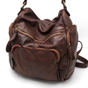 Backpack in Soft Leather Shoulder Bag Dark Brown Soft Leather Purse