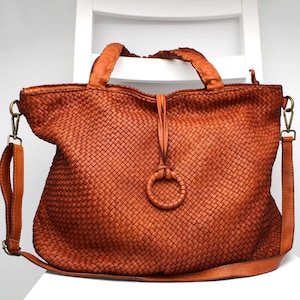 Leather Handbag Soft Leather Bag Woven Leather Handmade