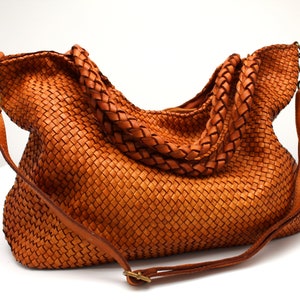 Leather Handbag Italy Leather Bag Woven Hobo Soft Leather Woven Totes Brown