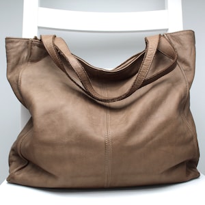 Leather Bag Soft Totes Leather Hobo Shoulder Handbag for women Taupe