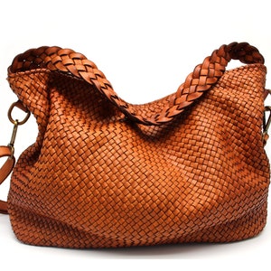 Leather Handbag Soft Leather Bag Woven Leather Handmade Brown