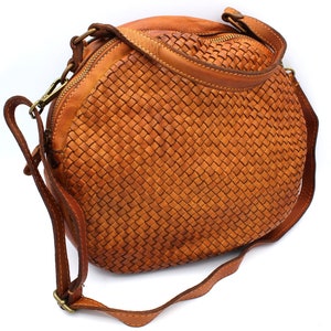 Leather round bag Leather Cross body bag small Purse Woven Leather Sling bag