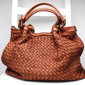 Henkeltasche aus Leder mit langem Schulterriemen Handmade Italy Bag Leather Handbag