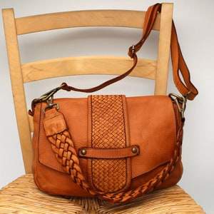 Leather Bag Soft Leather Shoulder Bag Hand Woven Strap Crossbody Handbag Italy