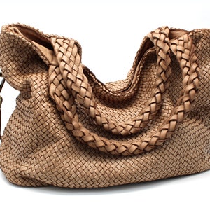 Lederhandtasche Italien Ledertasche gewebtes weiches Leder gewebt Totes Blau