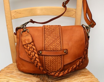 Leather Bag Soft Leather Shoulder Bag Hand Woven Strap Crossbody Handbag Italy