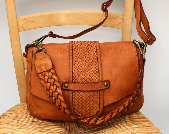 Leather Bag Soft Leather Shoulder Bag Hand Woven Strap Etsy