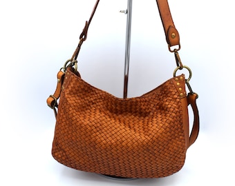 Woven Leather Shoulder Bag: Italian Soft Leather Crossbody