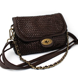 Leather Handbag Italy Leather Bag Woven Soft Leather Cross-body Bag Small Purse Soft Totes Bag Dark Brown