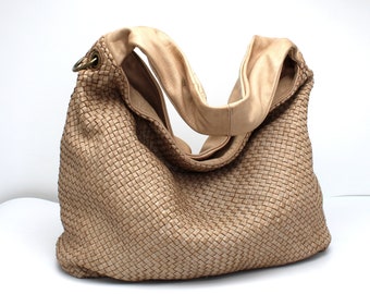 Leather Handbag Italy Leather Bag Woven Soft Leather Bellagio Large hobo bag