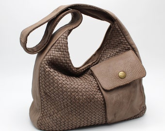 Woven Leather Hobo Bag, Italian Soft Leather Purse