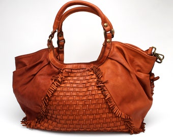 Borsa a mano in morbida pelle intrecciata, borsa grande Hobo