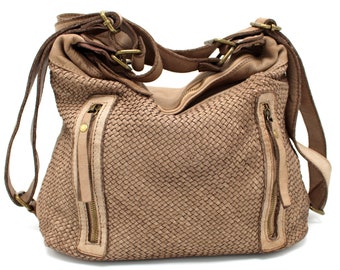 Leather Bag Woven Leather Handbag Convertible Backpack Lisa