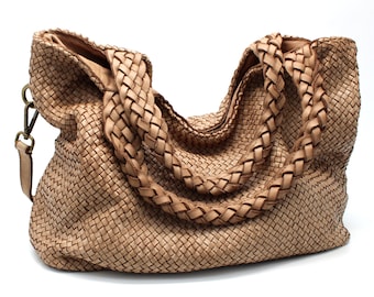 Borsa a tracolla in pelle intrecciata: borsa a tracolla in morbida pelle italiana fatta a mano