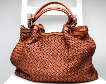 Handle bag in Leather with long shoulder strap Handmade Italy Bag Leather Handbag