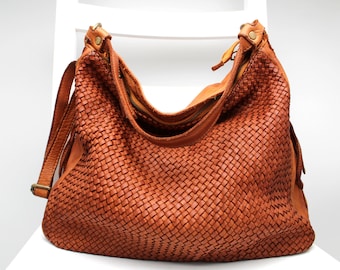 Women Handbag Soft Woven Leather Shoulder Bag Italian Hobo Totes Bag