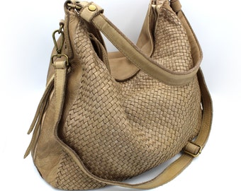 Women Handbag Soft Woven Leather Shoulder Bag Italian Hobo Totes Bag