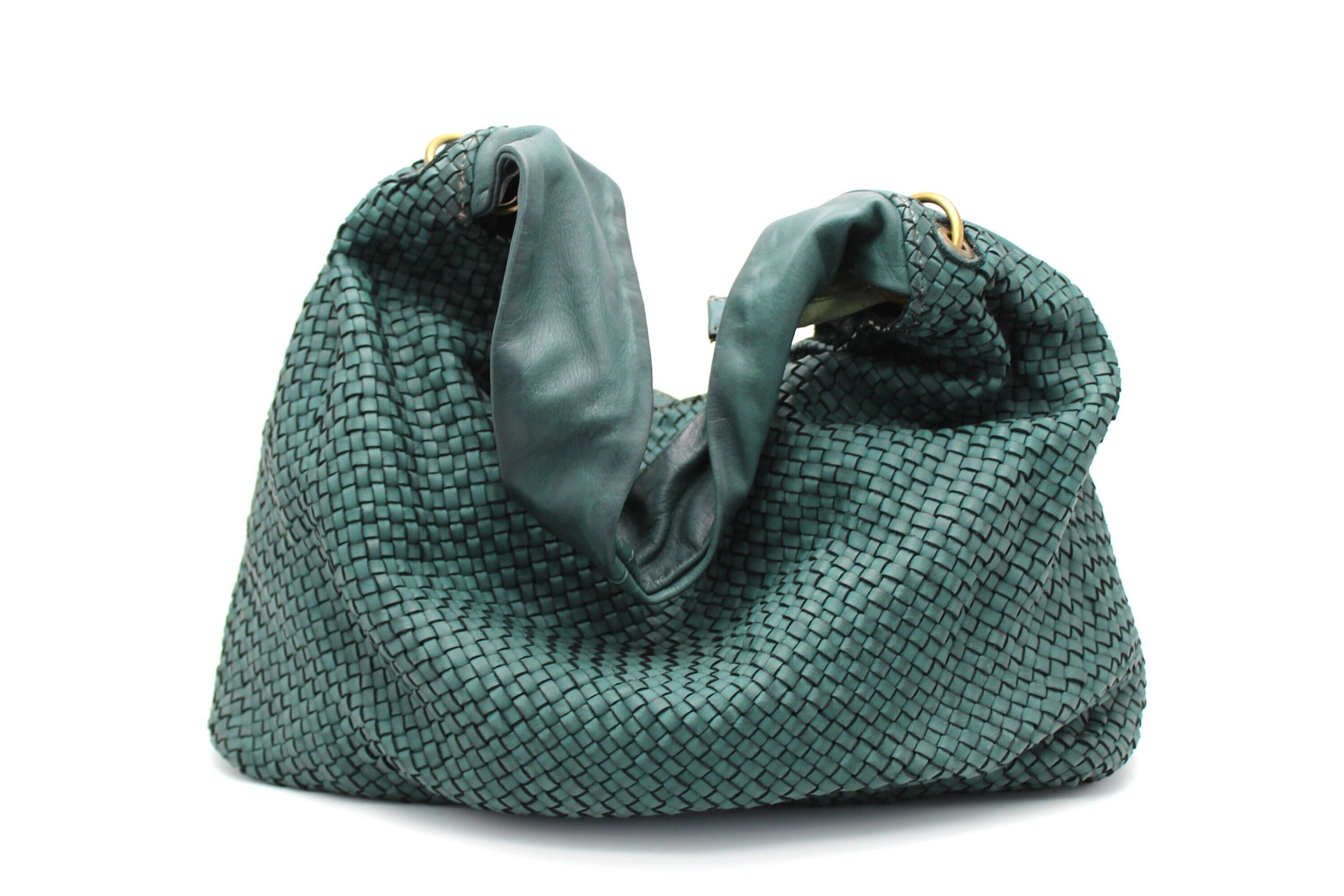 TELLA Dark Green Double Woven Thick Leather Buttons, Made in Italy