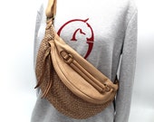 Leather Sling Bag Soft Woven Waist Bag Leather Pouch bag Women 39 s fanny pack soft Leather