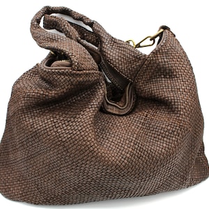 Geflochtene Ledertasche Leder Handtasche Florence DARK BROWN