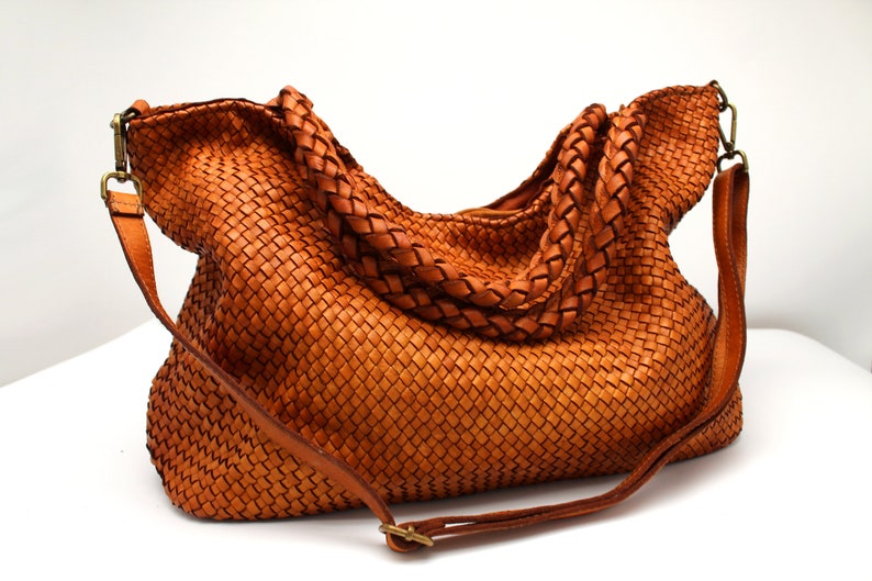 Leather Handbag Italy Leather Bag Woven Hobo Soft Leather Woven Totes Brown
