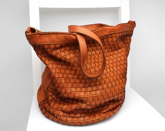 Borsa da donna in pelle intrecciata, borse grandi in morbida pelle