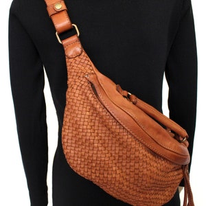Bolso bandolera de piel Bolso de cintura de tejido suave Bolso de mano de piel Riñonera Fabricado en Italia