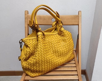 Leather Purse Woven Leather bag Leather Totes Bag Soft braided Leather Bag