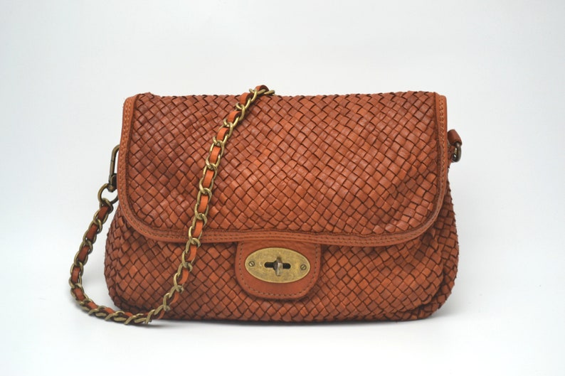 Leather Handbag Italy Leather Bag Woven Soft Leather Cross-body Bag Small Purse Soft Totes Bag Brown