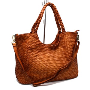 Leather Handbag Italy Leather Bag Woven Hobo Soft Leather Woven Totes image 5