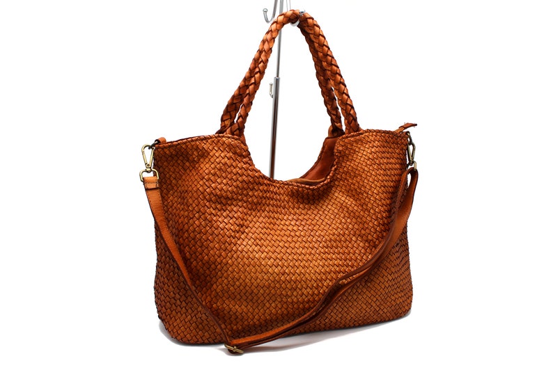 Leather Handbag Italy Leather Bag Woven Hobo Soft Leather Woven Totes image 5