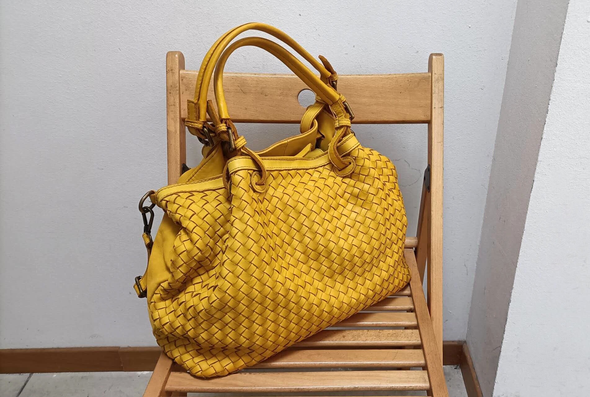 Woven leather purse sale