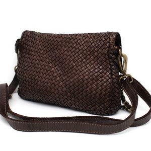 Leather Handbag Italy Leather Bag Woven Soft Leather Cross-body Bag Small Purse Soft Totes Bag image 4