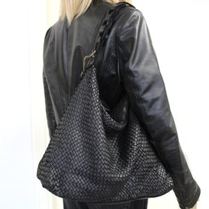 Leather Handbag Soft Leather Bag Woven Leather Handmade Women Hobo Bag image 8