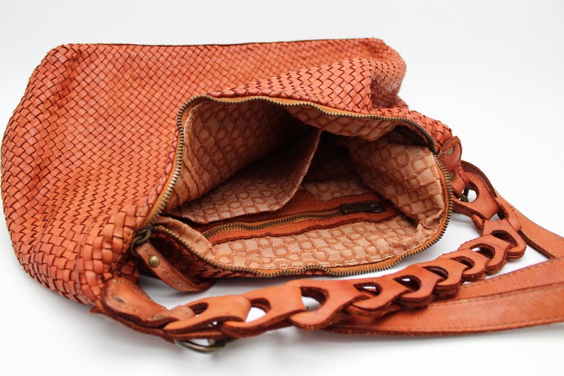 Leather Handbag Soft Leather Bag Woven Leather Handmade Women Hobo Bag image 5