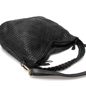 Leather Handbag Soft Leather Bag Woven Leather Handmade Black