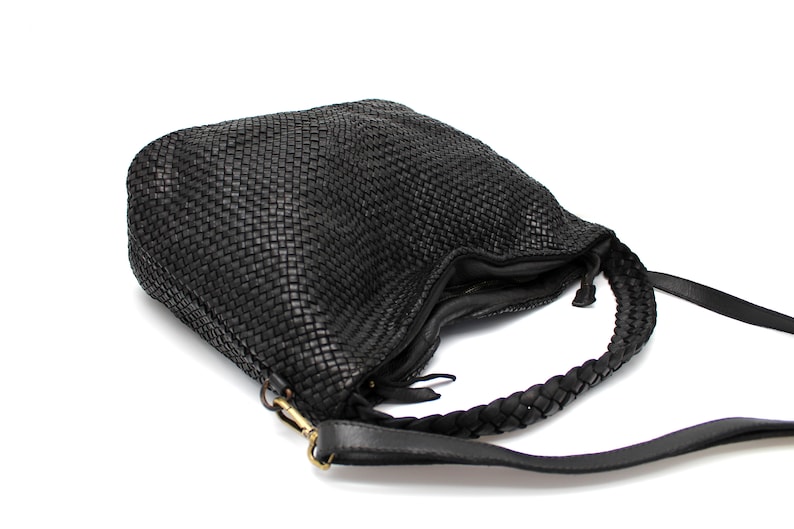 Leather Handbag Soft Leather Bag Woven Leather Handmade Black