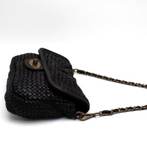 Leather Handbag Italy Leather Bag Woven Soft Leather Cross-body Bag Small Purse Soft Totes Bag Black