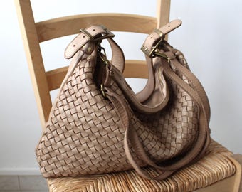 Borsa a mano in pelle intrecciata, borsa a tracolla in morbida pelle intrecciata con cerniera superiore, borse hobo