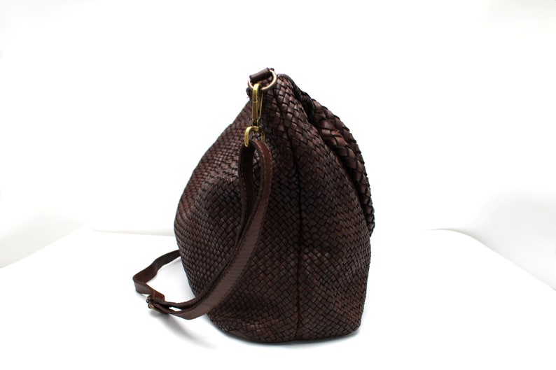 Leather Handbag Italy Leather Bag Woven Hobo Soft Leather Woven Totes image 6