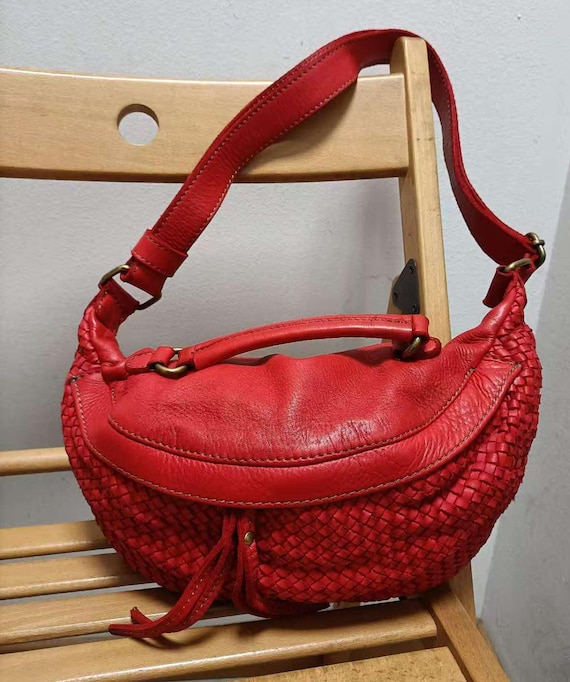 Leather Sling Bag Soft Woven Waist Bag Leather Pouch Bag