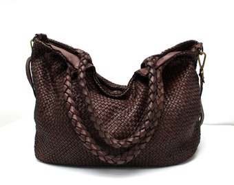 Bolso de cuero Bolso de cuero italiano Hobo tejido Totes tejidos de cuero suave