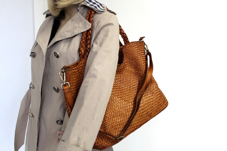 Leather Handbag Italy Leather Bag Woven Hobo Soft Leather Woven Totes image 8