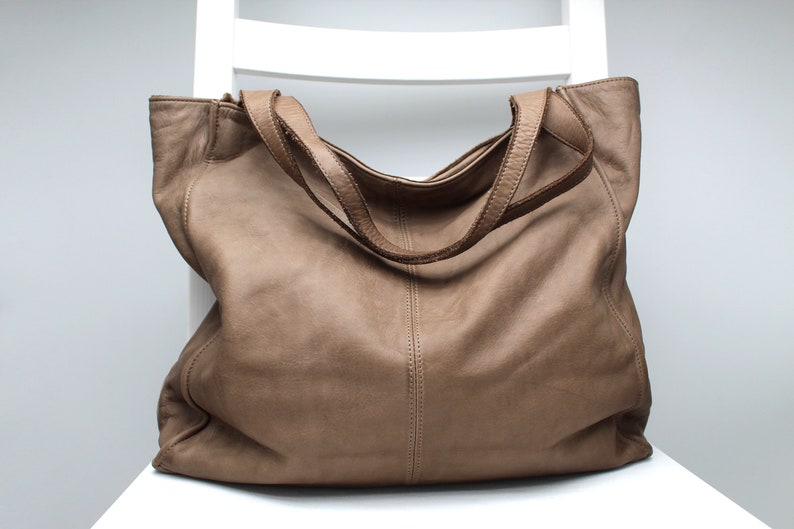 Leather Bag Soft Totes Leather Hobo Shoulder Handbag for women Taupe