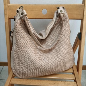 Women Handbag Soft Woven Leather Shoulder Bag Italian Hobo Totes Bag
